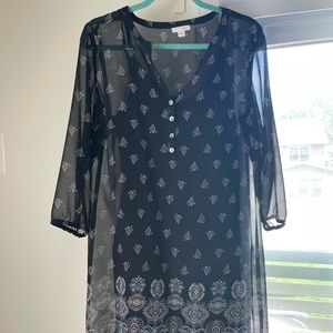 J. Jill Black Dress Printed Sheer Overlay with inner shell Size Small